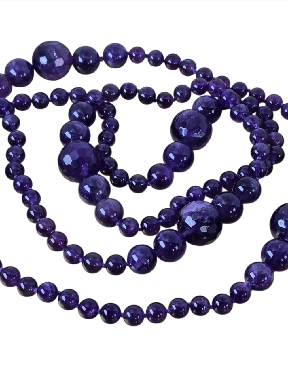 Handcrafted Natural Amethyst Faceted bead Necklace, 38 inches long.